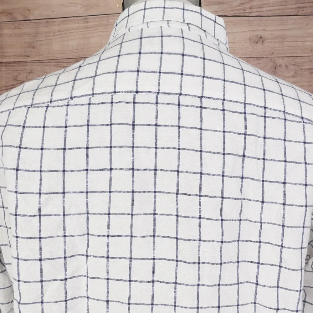 BANANA REPUBLIC LINEN COTTON BLEND WHITE CHECK BUTTON DOWN‎ SHIRT MENS SZ L